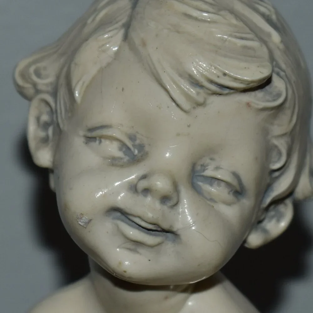 Antique Vintage Petit Resin Small Sculpture Smiling Boy Bust Decor